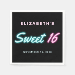 Serviette En Papier Sweet 16 Neon Lights Black Birthday Party