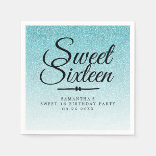 Serviette En Papier Sweet 16 Parties scintillant Bleue Ombre Personnal
