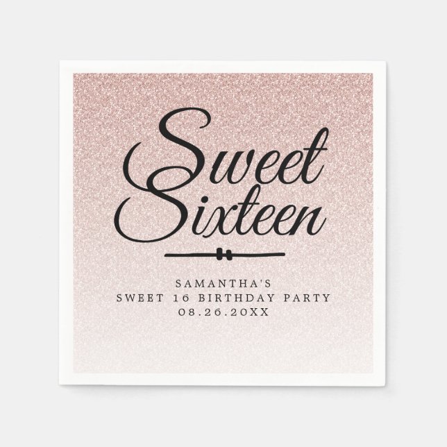Serviette En Papier Sweet 16 Parties scintillant rose Ombre Custom 16e (Devant)