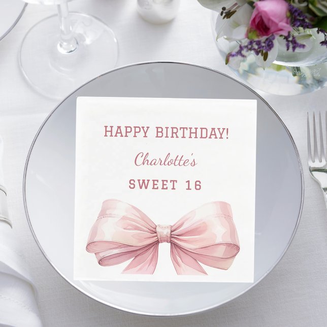 Serviette En Papier Sweet 16 pink bow white luncheon (Créateur téléchargé)