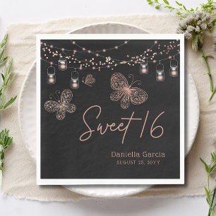 Serviette En Papier Sweet 16 Rose Gold Butterfly Chic Moderne Annivers