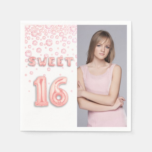 Serviette En Papier Sweet 16 rose or blanc photo girly (Devant)
