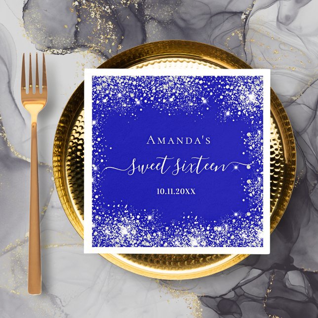 Serviette En Papier Sweet 16 royal bleu argent parties scintillant mon (Créateur téléchargé)