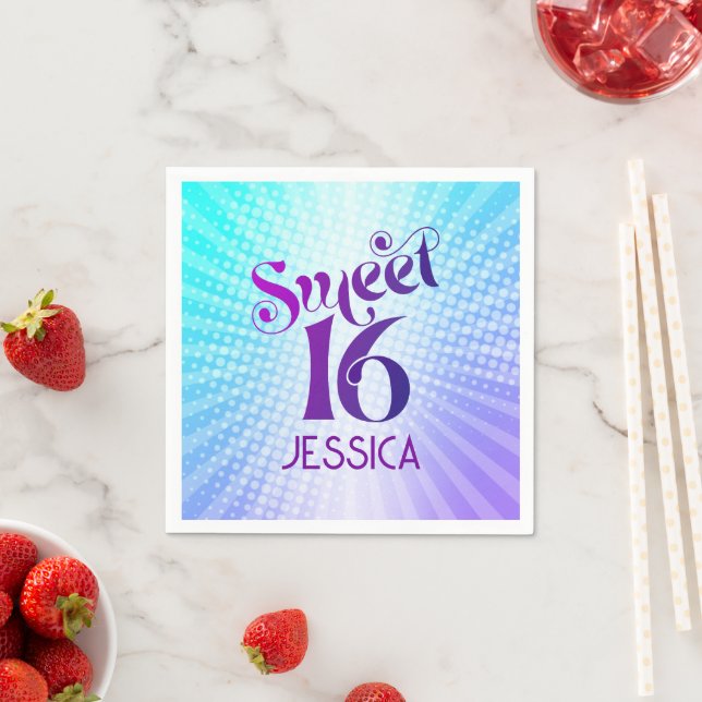 Serviette En Papier Sweet 16 Super Purple Blue Gradient Boho Retro (En situation)
