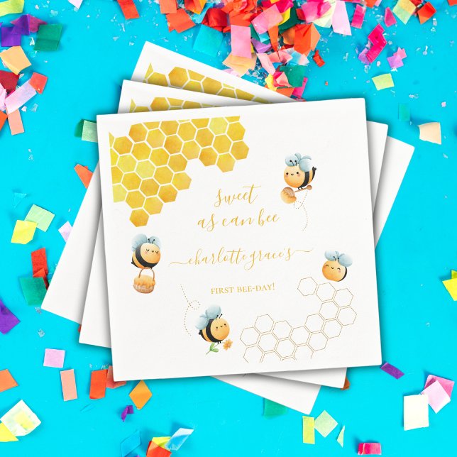 Serviette En Papier Sweet As Can Bee Baby's First Birthday (Créateur téléchargé)