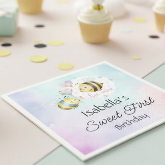 Serviette En Papier Sweet Bee First Birthday Personalized