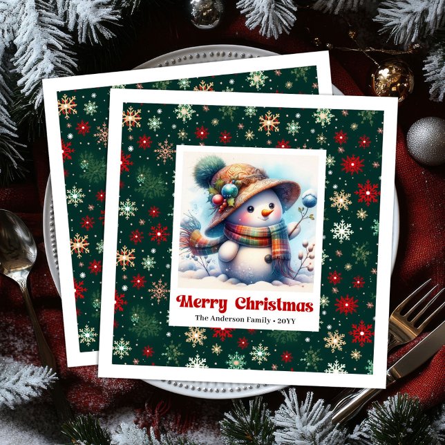 Serviette En Papier Sweet cartoon snowman with snowflakes kids napkins (Sweet cartoon snowman with snowflakes kids napkins)