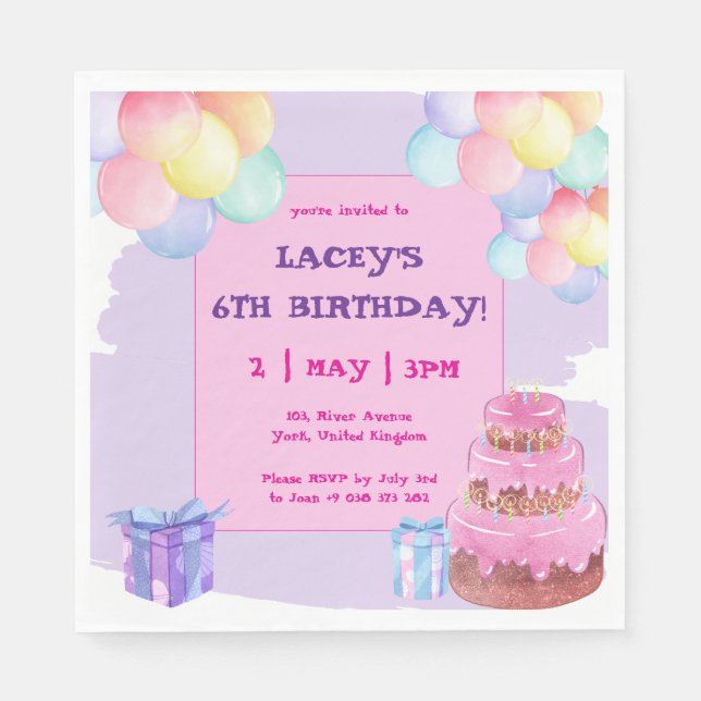 Serviette En Papier Sweet Celebration : Purple Anniversaire Papier Nap (Devant)