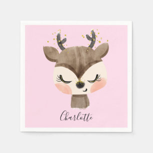 Serviette En Papier Sweet Cute & Girly Pastel Blush Rose Bébé Reindeer