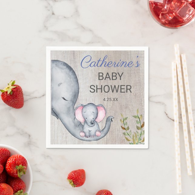 Serviette En Papier Sweet Elephant Floral Rustic Girl Baby shower (En situation)