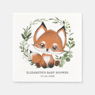 Serviette En Papier Sweet Fox Botanical Greenery Forêt Bébé Anniversai