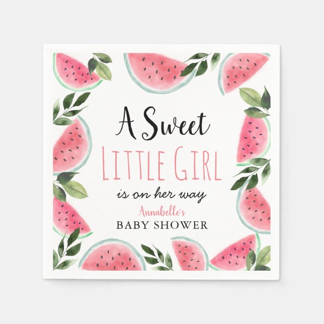 Serviette En Papier Sweet Little Girl Baby shower de pastèque (Devant)