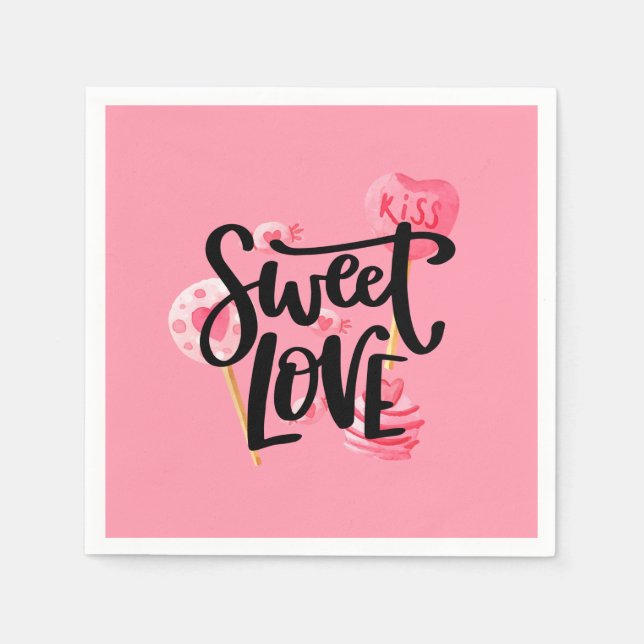 Serviette En Papier Sweet Love Valentine Typographie | Serviette en Pa (Devant)