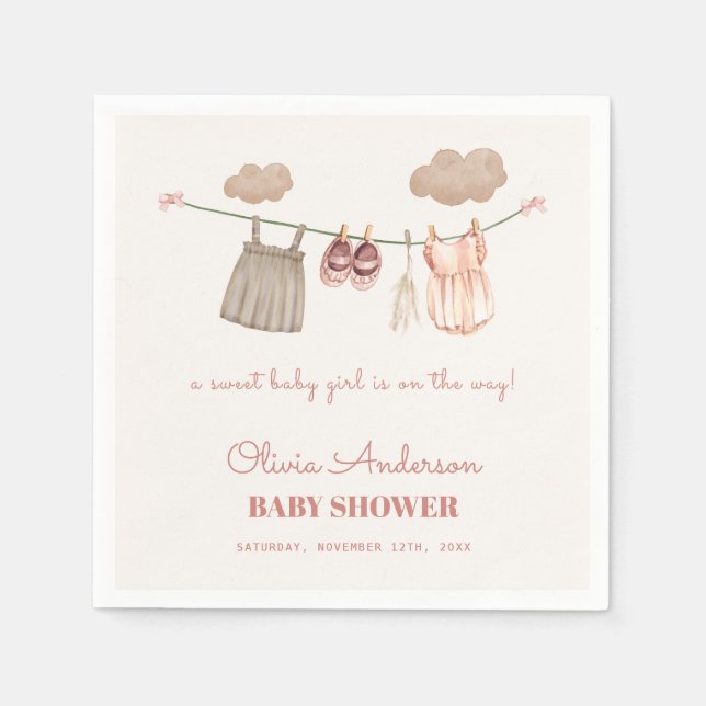 Serviette En Papier Sweet Neutral Boho rose Bébé Fille Vêtements Douch (Devant)