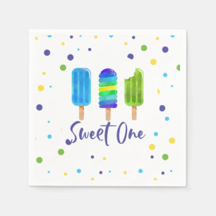 Serviette En Papier Sweet One 1er anniversaire bleu vert Pop