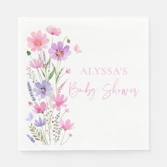 Serviette En Papier Sweet Pink Baby en Fleur Baby shower Fleur sauvage (Devant)