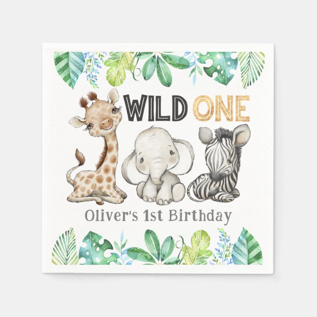 Serviette En Papier Sweet Safari Animaux Wild Un Anniversaire serviett (Devant)