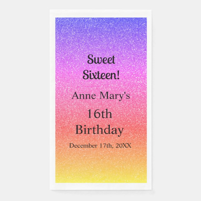 Serviette En Papier Sweet sixteen 16e anniversaire Personnalisé Glitte (Devant)