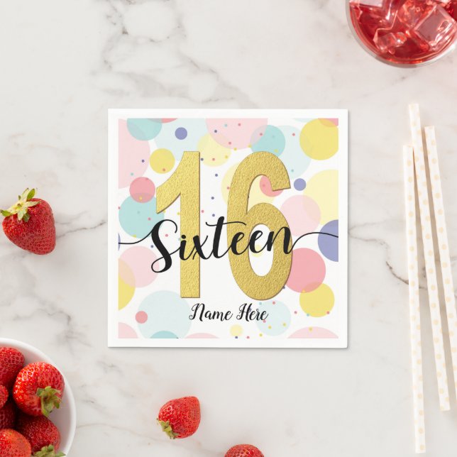 Serviette En Papier Sweet sixteen 16ème anniversaire Pastel Rainbow Go (En situation)
