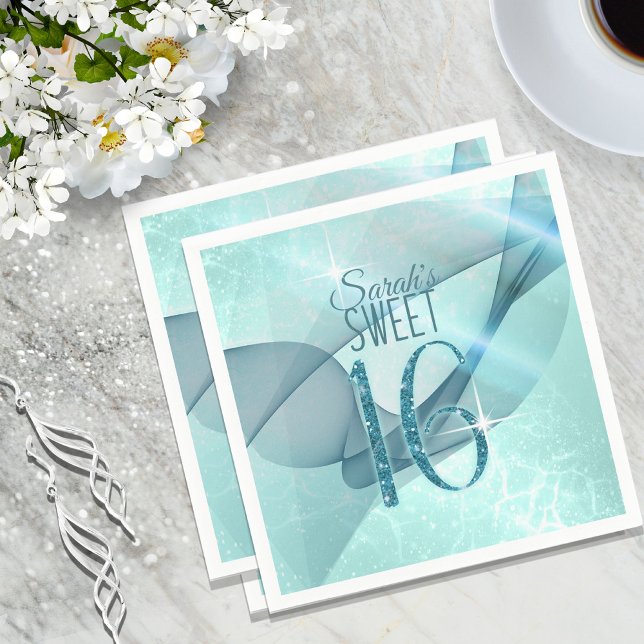 Serviette En Papier Sweet sixteen à persiennes étincelantes ID Turquoi (Créateur téléchargé)
