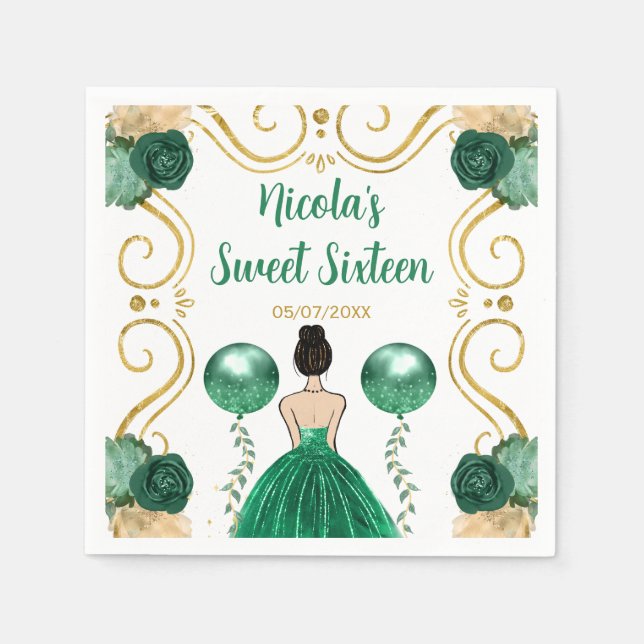 Serviette En Papier Sweet sixteen Brown princesse en vert (Devant)