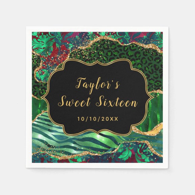 Serviette En Papier Sweet sixteen d'Agate Safari vert (Devant)
