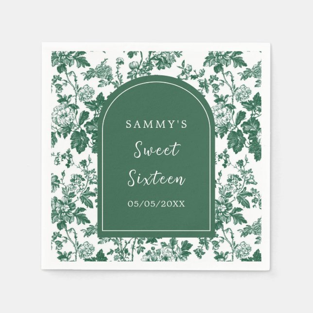 Serviette En Papier Sweet sixteen de chinoiserie antique verte (Devant)