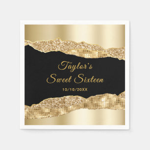 Serviette En Papier Sweet sixteen de lances or et noir glam