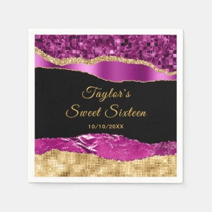 Serviette En Papier Sweet sixteen de larmes violet et doré