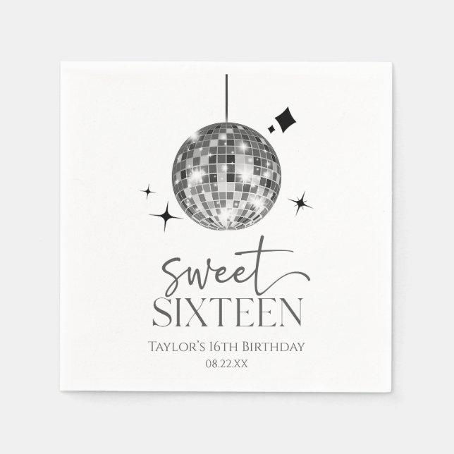 Serviette En Papier Sweet sixteen Disco Ball 16ème anniversaire (Devant)