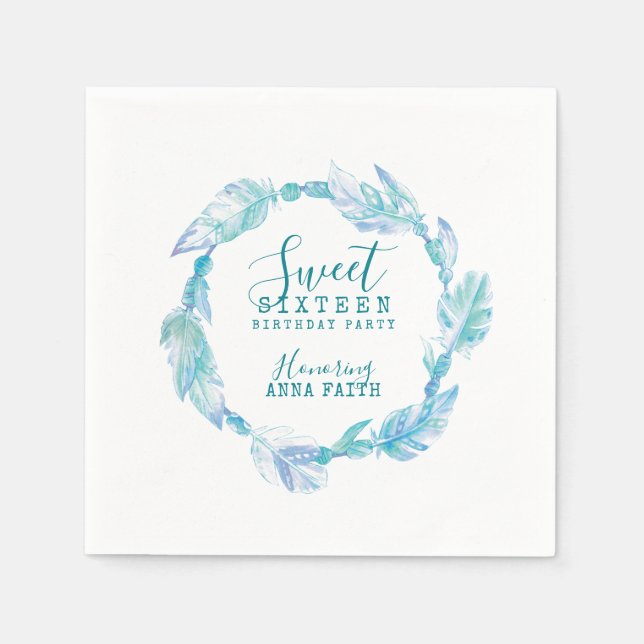 Serviette En Papier Sweet sixteen fête d'anniversaire boho art aqua pa (Devant)