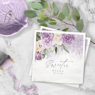 Serviette En Papier Sweet sixteen floral étincelantes Mauve ID912