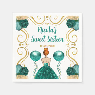 Serviette En Papier Sweet sixteen Red Hair Princesse en Turquoise