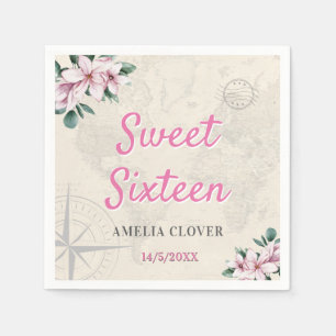 Serviette En Papier Sweet sixteen Voyage Fille rose 16e fête d'anniver