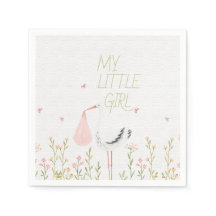 Sweet Watercolor Stork - "My Little Girl" Baby 