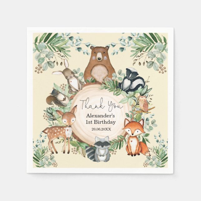 Serviette En Papier Sweet Woodland Forest Friends Anniversaire Party (Devant)