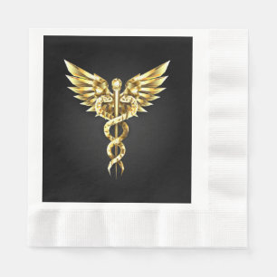 Serviette En Papier Symbole caducee polygonale en or