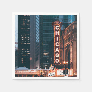 Serviette En Papier SYMBOLE Chicago Illinois Neon Nuit