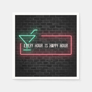 Serviette En Papier Symbole de néon brillant Happy Hour