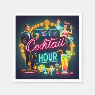 Serviette En Papier Symbole du néon du milieu du siècle Cocktail Hour 