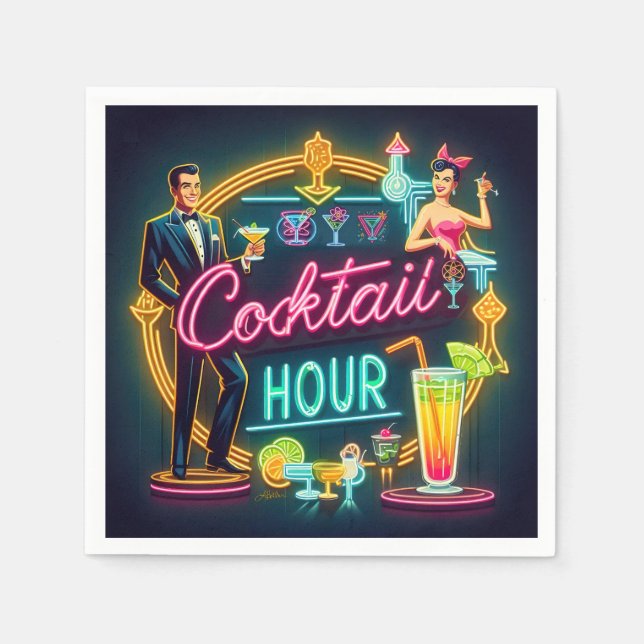 Serviette En Papier Symbole du néon du milieu du siècle Cocktail Hour  (Devant)