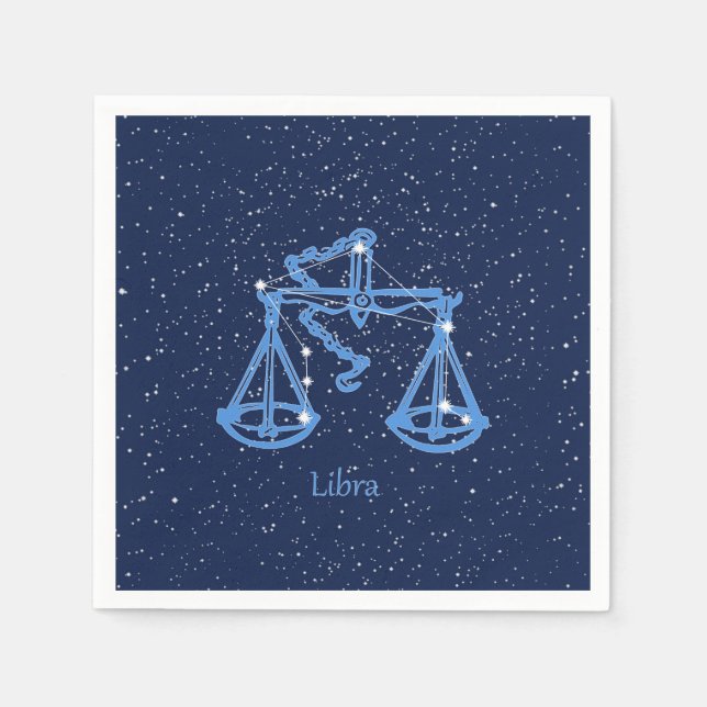 Serviette En Papier Symbole Libra Constellation et Zodiac avec étoiles (Devant)