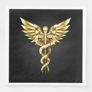 Serviette En Papier Symbole Polygonal Or Caduceus