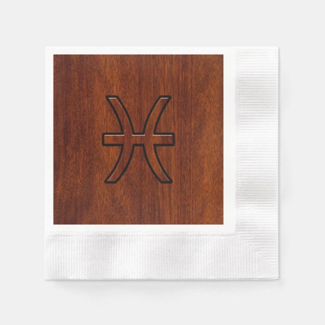 Serviette En Papier Symbole Zodiac Pisces Style de grains de bois d'ac (Devant)