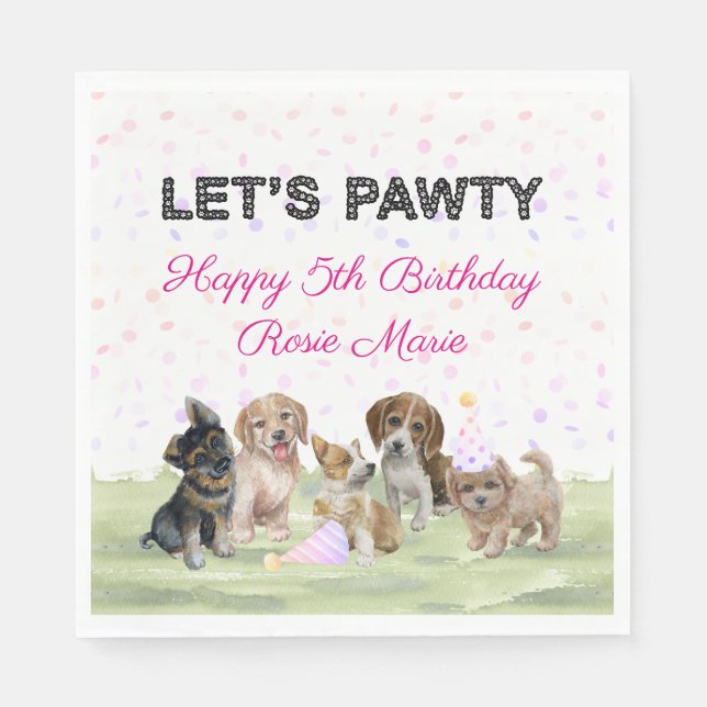 Serviette En Papier Sympa Personnalisé Chien Rosé Rossier Fête d'Anniv (Devant)