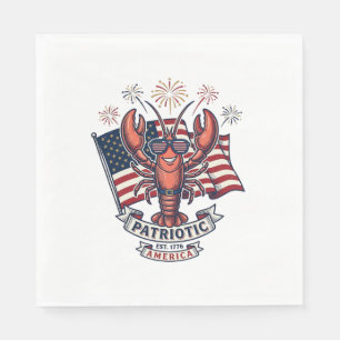 Serviette En Papier T-Shirt_1 Gravure Vintage Drapeau Homard Patriotiq