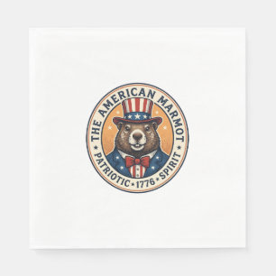 Serviette En Papier T-shirt avec gravure vintage de marmotte patriotiq