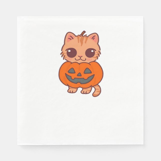 Serviette En Papier T-Shirt Chat Halloween Cute - Deux Chats Kawaii Ho (Devant)