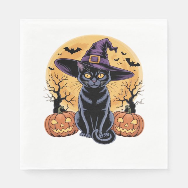 Serviette En Papier T-shirt Citrouille essentiel Halloween Chat (Devant)