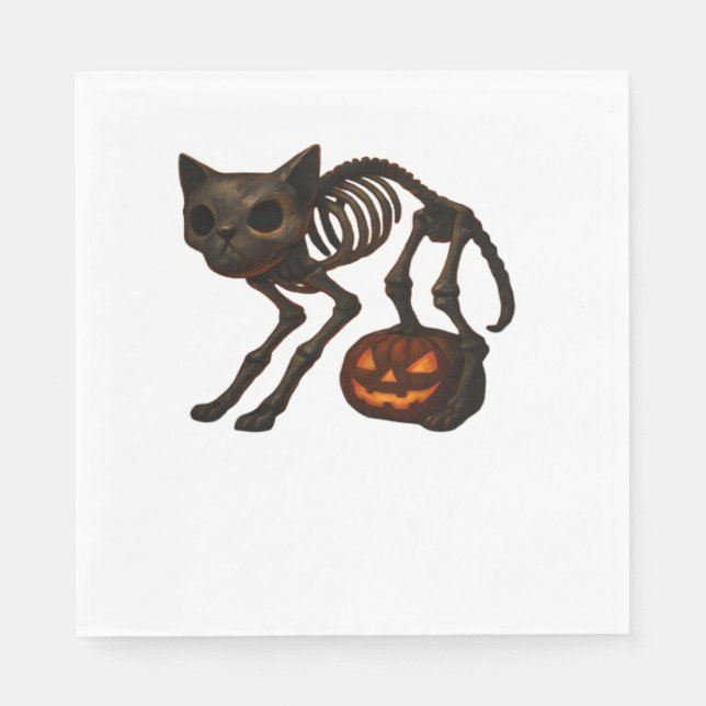 Serviette En Papier T-shirt déplaisant Chat Squelette Halloween Cadeau (Devant)